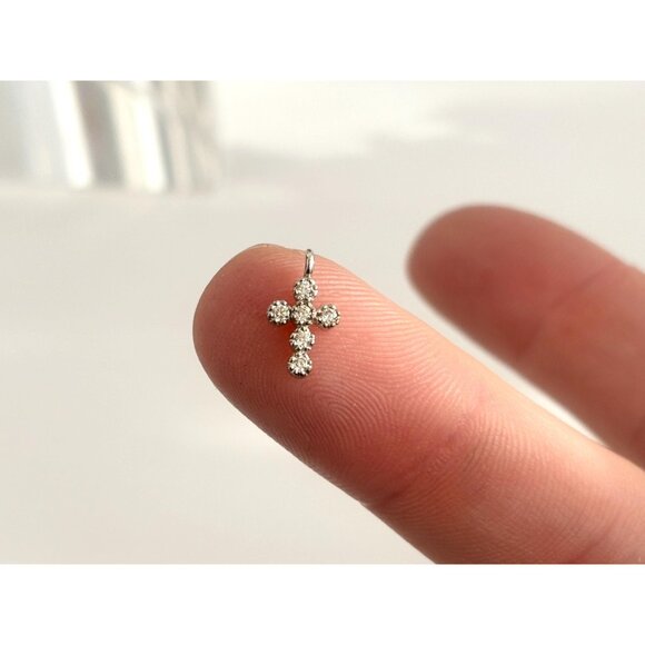 Cross Shaped CZ Accented Catholic | Christian Silver T Vintage Pendant | Charm - Picture 8 of 8